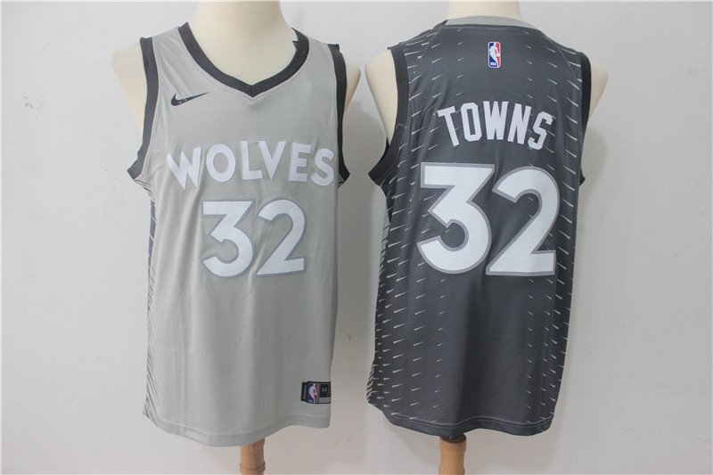 Men Minnesota Timberwolves #32 Towns Grey Game Nike NBA Jerseys->->NBA Jersey